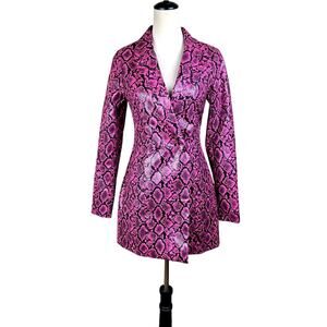 Superdown Womens Pink and Black Taraji Deep V Snakeskin Mini Blazer Dress